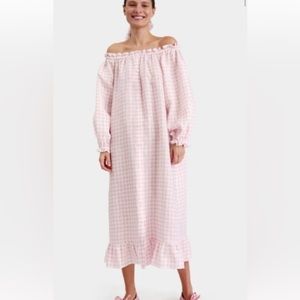 SLEEPER Gingham linen dress in pink. NWOT. Hard to find.
